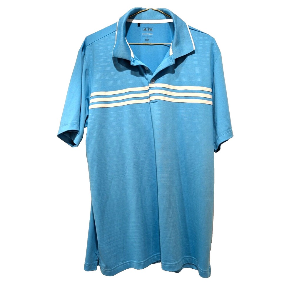 Adidas Pure Motion Golf Polo Shirt Mens M Light Blue/White Striped Performance